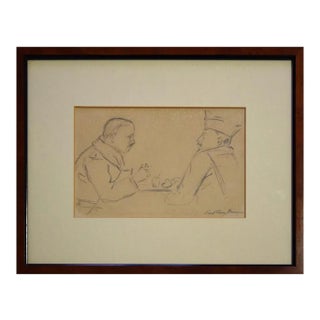 Two Men Around a Table - 1940s - Paul-Franz Namur - Drawing - Modern For Sale