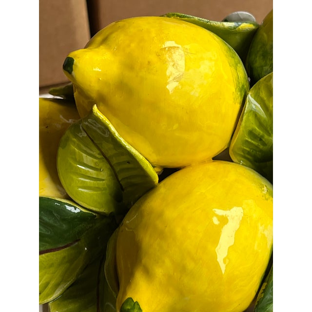 Ceramic Italian Hand-Painted Majolica Lemon Compote Pedestal Bowl – Handmade Ceramic Centerpiece, Tuscany For Sale - Image 7 of 11