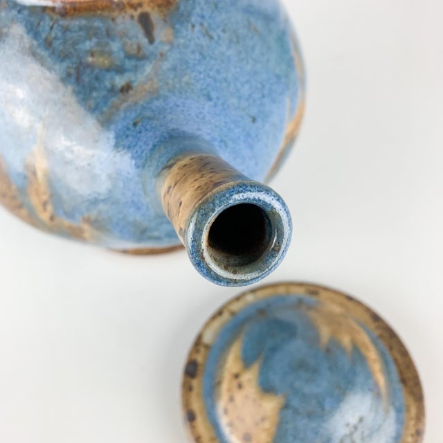 Blue Vintage Studio Art Pottery Glazed Stoneware Teapot With Lid 1983 Larry Pejeau For Sale - Image 8 of 9