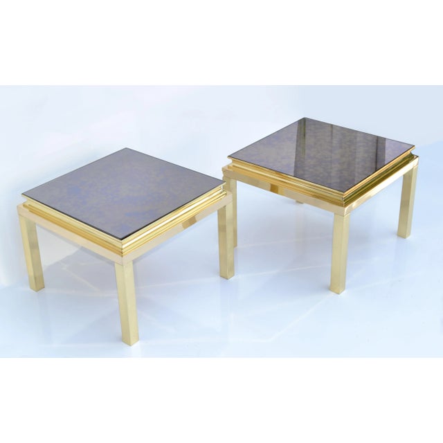 Metal Guy Lefevre for Maison Jansen Polished Brass Side End Tables Mirrored Top - A Pair For Sale - Image 7 of 12