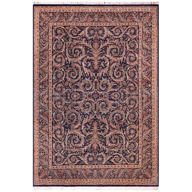 Art Nouveau Organic Savonnerie Pak-Persian Blue/Blue Wool Rug - 8'11'' X 12'5'' For Sale - Image 9 of 9