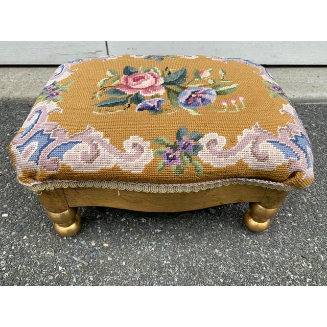 Vintage Needlepoint Footstool Chairish