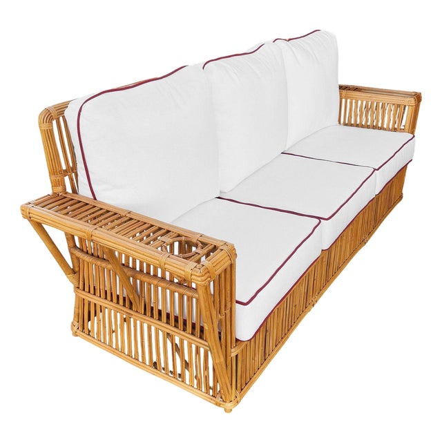 1990s Restored Art Deco Presidents Nantucket Stick Reed Rattan Nantucket 3-Seat Sofa For Sale