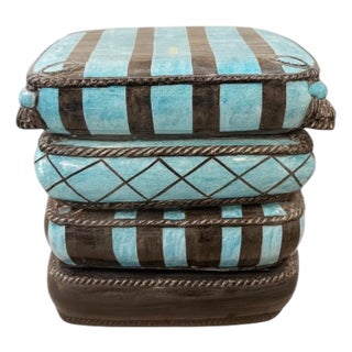 Hand-Painted Italian Ceramic Cushion Stool For Sale