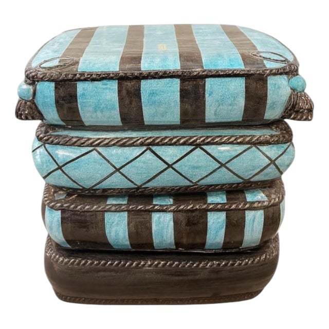 Hand-Painted Italian Ceramic Cushion Stool For Sale