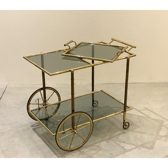 Metal Faux Bamboo & Brass Bar Trolley from Maison Bagues, 1970s For Sale - Image 7 of 16