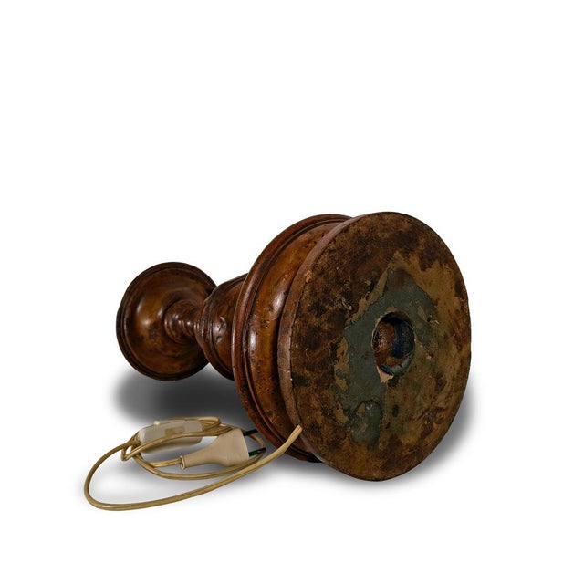 Antique 19th Century Turned Wood Table Lamp with Pleated Lampshade, 1950s For Sale - Image 5 of 7