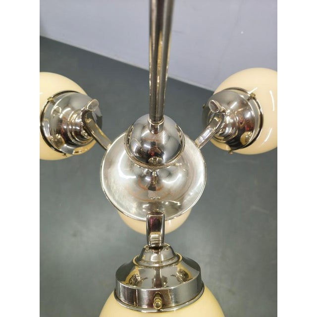 Metal Bauhaus Czechoslovakian Globe Chandelier, 1930s For Sale - Image 7 of 13
