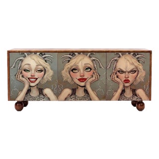 "The Witness of Three" Limited-Edition Hand Painted Credenza For Sale