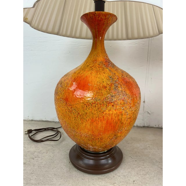 Ceramic Pair of Mid a Century Modern Orange Table Lamps With Lava Glaze For Sale - Image 7 of 12