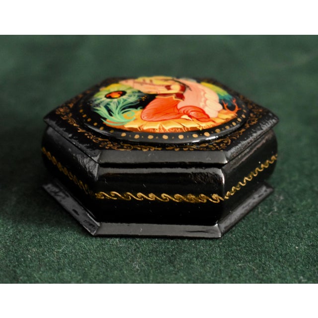 1960s Vintage Russian Lacquer Box Painted Fairy Tale Scarlet Flower Trinket Signed For Sale - Image 5 of 16