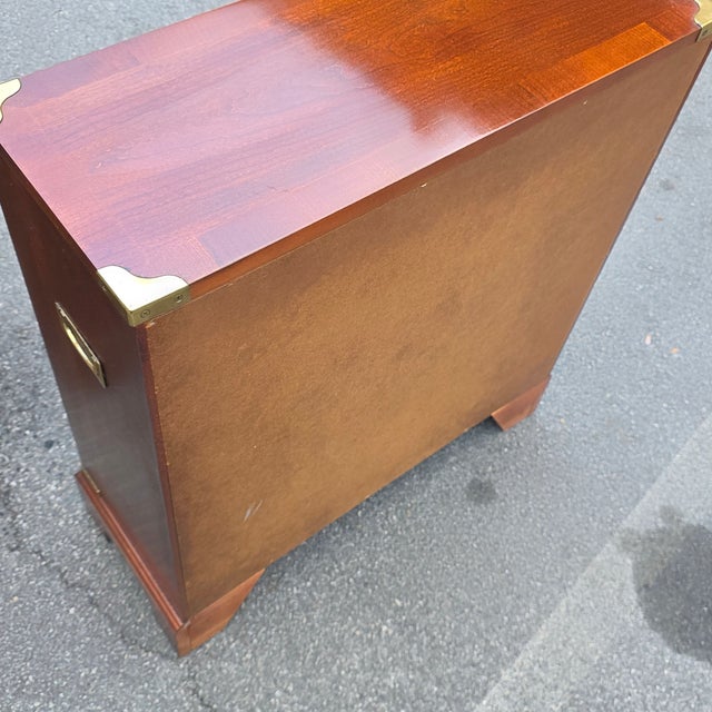 Pair of Campaign Style Mahogany Foyer Chests With Brass Recessed Hardware, Late 20th Century For Sale - Image 9 of 10