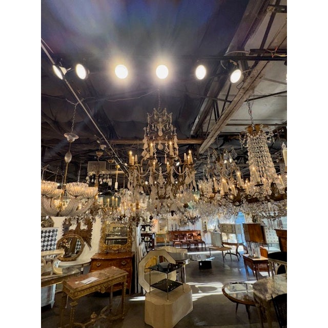 Antique French Gilt Iron and Rock Crystal Chandelier For Sale In Dallas - Image 6 of 7