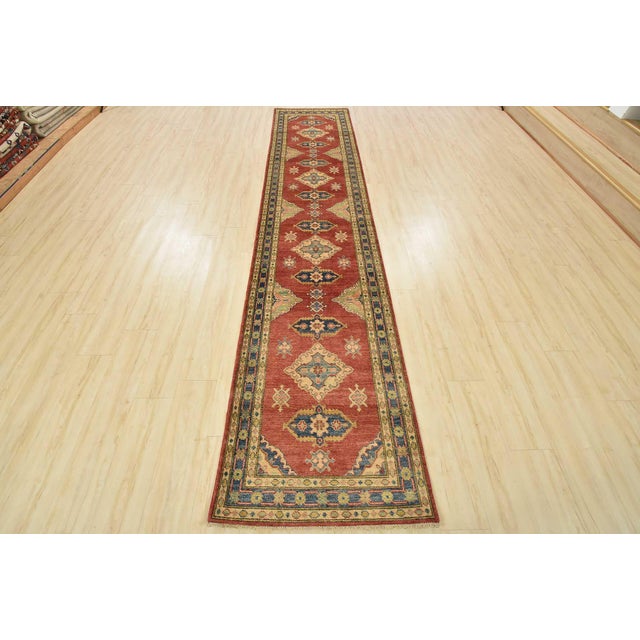Farmhouse Kazak Runner 2’9” X 13’2” Red Wool Tribal Hand-Knotted Oriental Rug For Sale - Image 3 of 12