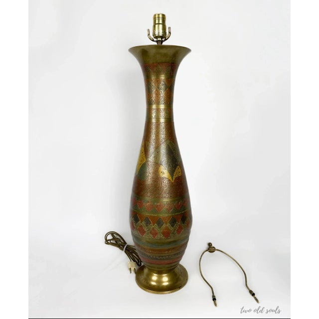 Fantastic Vintage Carved Brass Enamel Table Lamp! Illuminate your space with sophistication and style. This lamp, adorned...