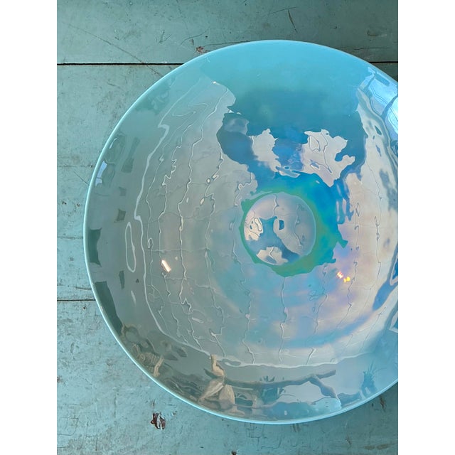 This stunning Murano-style art glass centerpiece bowl is a masterclass in Mid-Century Modern elegance. Featuring a wide,...