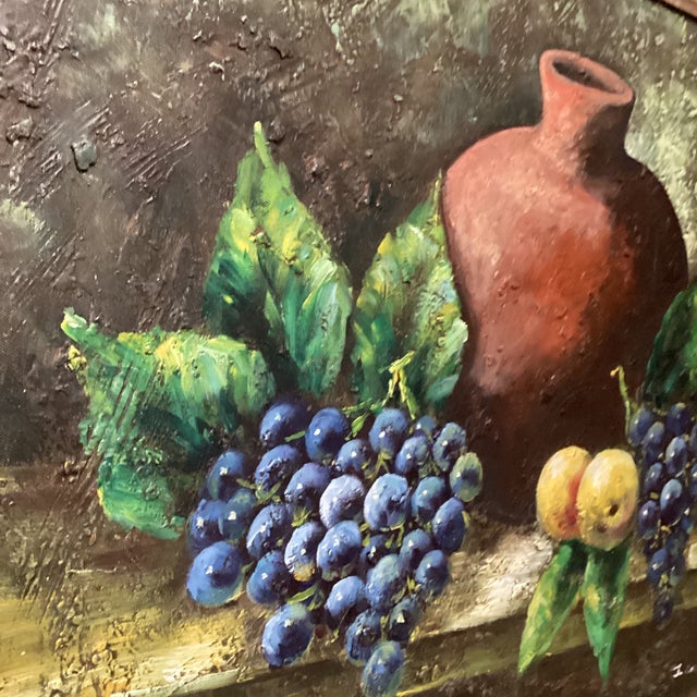 Vintage Still Life Oil Painting "Fruits and Clay Pot" Signed by Artist Framed For Sale In Chicago - Image 6 of 12