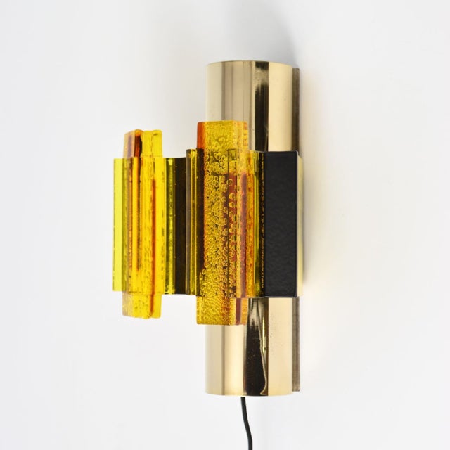 Danish Yellow Acrylic Wall Lamp by Claus Bolby for Cebo Industri, 1970s, in Very Good conditions. Designed 1960 to 1969 I...