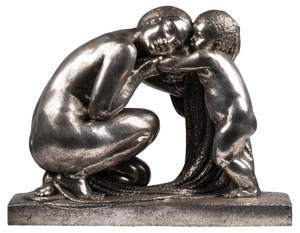 Large Art Deco Silver Plated Bronze Sculpture attributed to Pierre Traverse, 1930