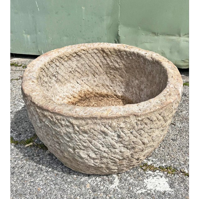 Modern Vintage Rustic Stone Planter Bowl For Sale - Image 3 of 4
