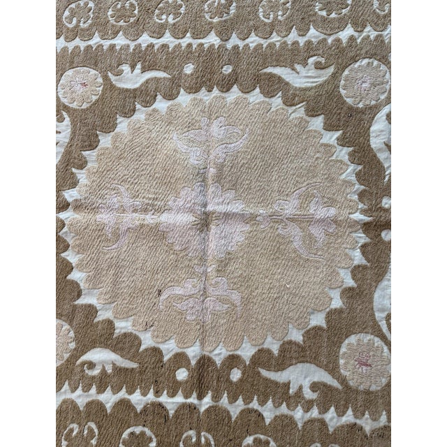 Vintage Tashkent Suzani Wall Hanging Decor 4'2'' X 5'2'' For Sale - Image 4 of 10
