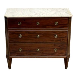 Gustavian, Louis XVI Style, Swedish Chest, Walnut, Brass, Marble, Sweden, 1960s For Sale