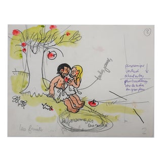 Jean Effel, Teinturier, The Fruits, 1970, Watercolor For Sale