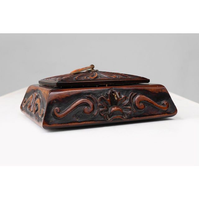 Art Deco French Sewing Box in Sculpted Wood, 1890s For Sale - Image 4 of 11