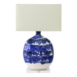 Paul Schneider Ceramic “Marfa” Lamp in Drip Banded Blue Glaze For Sale