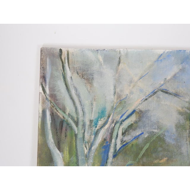 Mid 20th Century Impressionist Plein Air Birch Trees and Pond Landscape Painting For Sale - Image 4 of 7