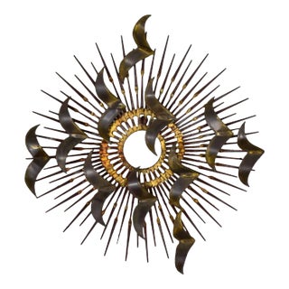 Mid 20th Century Wall Sculpture Torch Cut Brass Birds on Starburst Nail Style Silas Seandel or William Bowie For Sale