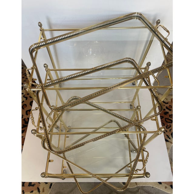 French Neoclassical Style Nesting Bar Carts With Glass Shelves, Maison Jansen For Sale - Image 9 of 17