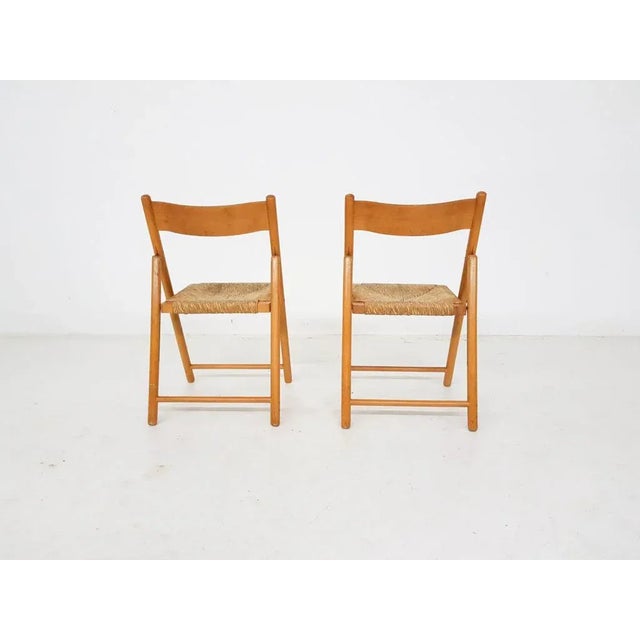 Set of Beech and Rush Folding Chairs, 1960s For Sale - Image 9 of 11