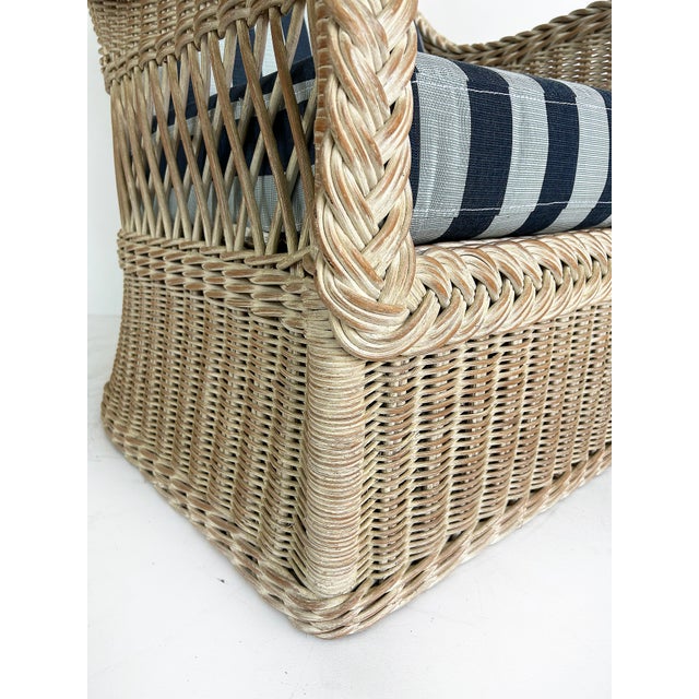 1970s Henry Link Rattan Lounge Chairs, Ottomans, New Sunbrella Upholstery, 2 Pairs For Sale - Image 14 of 18