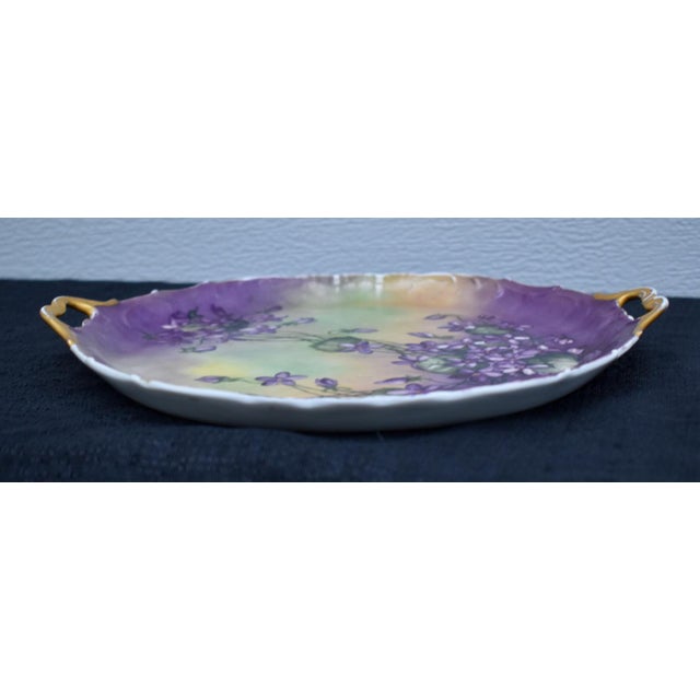 Limoges, France Antique Jean Pouyat Limoges Hand Painted Violet Porcelain Cake Tray Plate JPL For Sale - Image 4 of 14