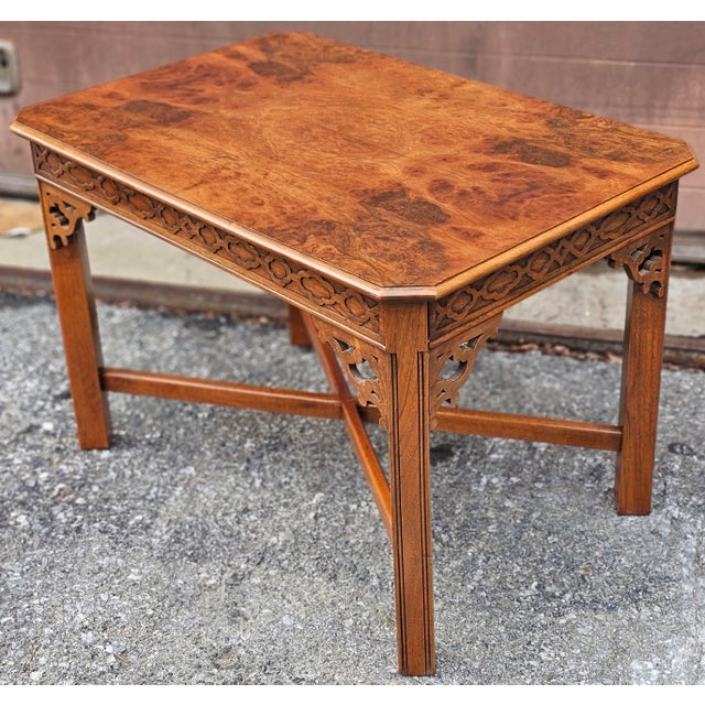 Brown Mid 20th Century Chinese Chippendale Style Burlwood and Mahogany Side Table For Sale - Image 8 of 12