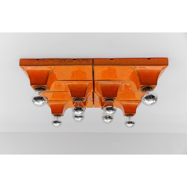 Mid-Century Modern Mid-Century Modern Orange Ceramic Wall Lights from Waldi, 1960s, Set of 8 For Sale - Image 3 of 18