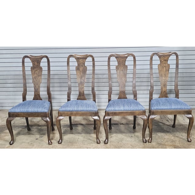 Brown Late 20th Century Set of 8 Baker Furniture Solid Oak Queen Anne Style Dining Room Chairs For Sale - Image 8 of 14