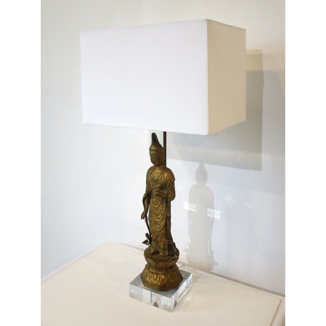 Mid Century Gilt Asian Styled Buddha Table Lamp For Sale - Image 10 of 11