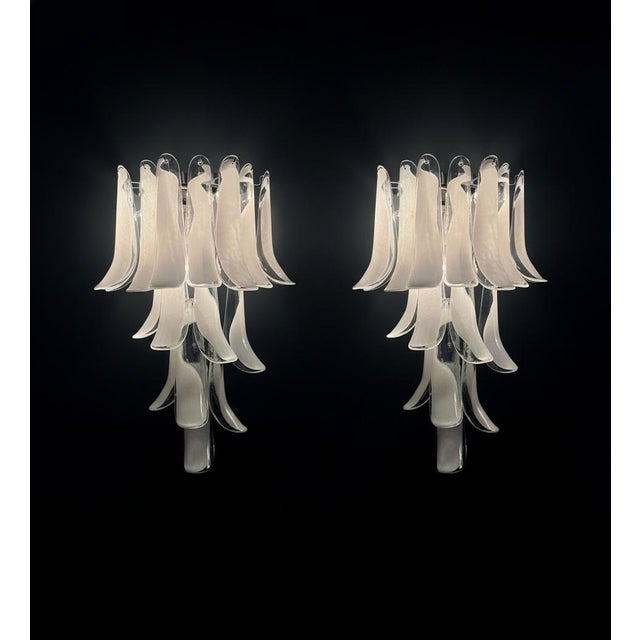 1990s Vintage Italian Lattimo Murano Glass Petals Wall Lights, 1990, Set of 2 For Sale - Image 5 of 16