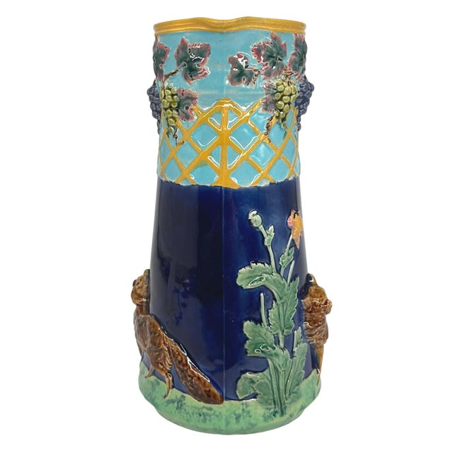 Victorian A Bwm Majolica Jug Depicting 'The Fox and the Grapers' Aesop's Fable, Ca. 1876 For Sale - Image 3 of 12