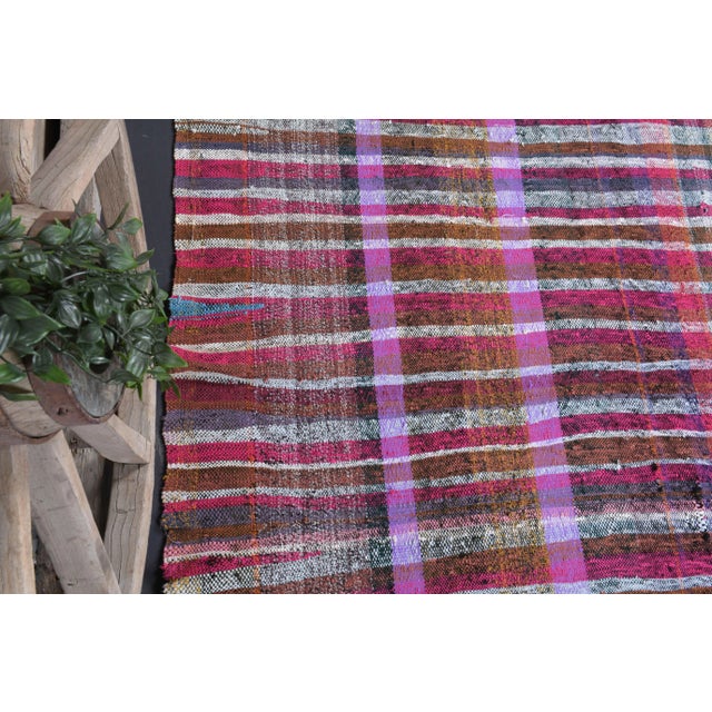 1970s Vintage Turkish Hand-Knotted Wool Cotton Purple Kilim Runner Rug For Sale - Image 5 of 10