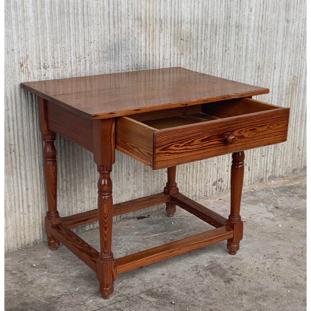 Spanish Pine Farmhouse Side Table With Drawer For Sale In Miami - Image 6 of 7