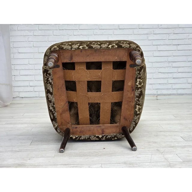 Danish Green Velour and Ash Wood Armchair, 1950s For Sale - Image 4 of 16