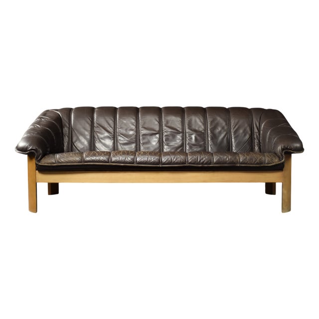 Mid-Century Modern Danish Brown Leather 3-Seater Sofa, 1970s For Sale