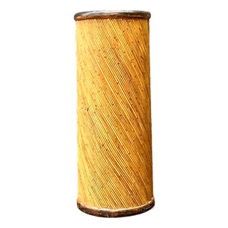 Vintage Reed and Wood Cylinder Pedestal For Sale