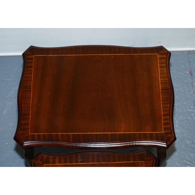 Vintage Queen Anne Hardwood Nest of Tables with Inlay, Set of 3 For Sale - Image 4 of 12