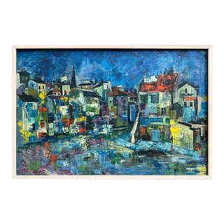 Cityscape Oil Painting, Mid-Century Modern, Signed, Nerfin, 1950s For Sale