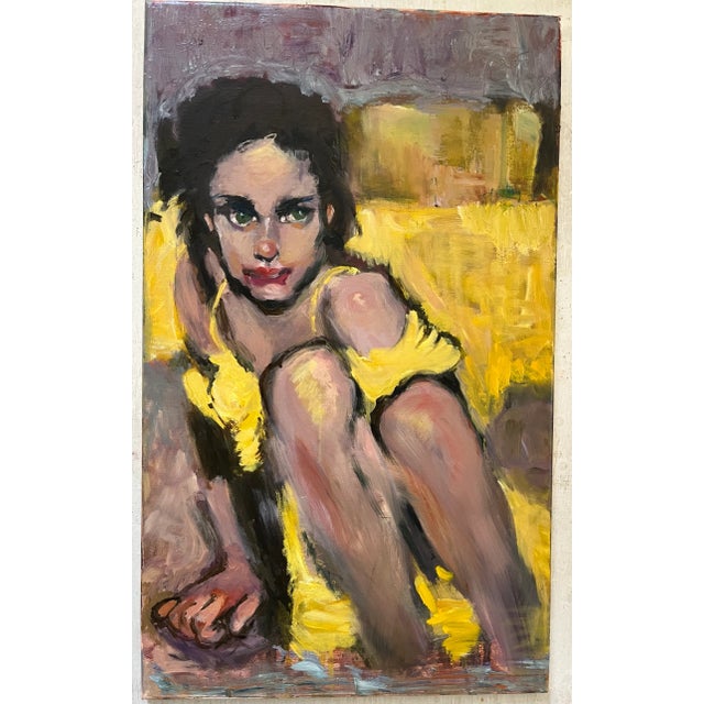 Expressionist Portrait in Yellow, Oil Painting, Gold Framed For Sale - Image 10 of 12