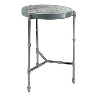Jardin Green Chinoiserie Tray with Stand, Nickel For Sale